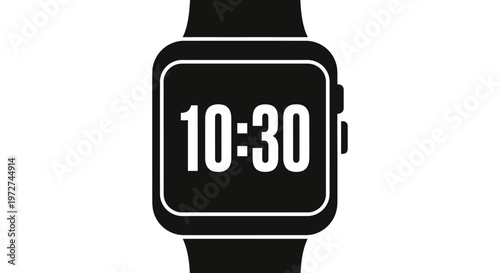 A black digital smartwatch displaying the time 10:30 on its screen, isolated on a white background.