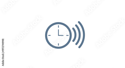 Simple graphic icon of a clock with sound waves, symbolizing an alarm, reminder, or scheduled event notification.