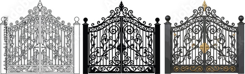 Bilde på lerret Set of ornate wrought iron gates featuring classic scrollwork and elegant design