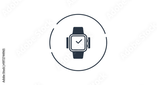 Minimalist icon of a smartwatch displaying a checkmark, symbolizing completion or confirmation.