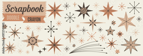 Mid century modern starbursts and doodles in muted earth tones