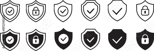Slika na platnu Protection Icons: A collection of various shield icons, embodying themes of security, safety, and protection