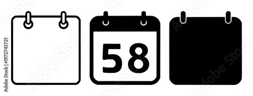 Calendar date icon set with solid black graphic on white background featuring date, calendar, timekeeping with icons and design