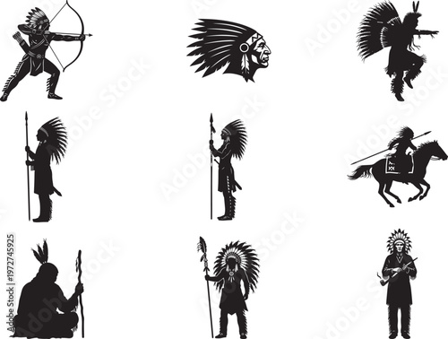 Traditional Indigenous Figures in Cultural Poses
