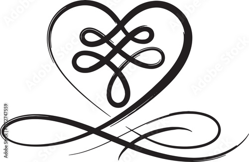 Continuous line drawing of a heart intertwined with an elaborate Celtic knot, symbolizing eternal love and connection.