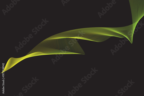 Abstract Yellow Green Flowing Wave on Black Background | Dynamic Digital Smoke Trail Design | Modern Vector Illustration 