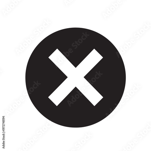 Solid black circle with white cross mark x icon. Professional cancel and delete symbol for error and rejection.
