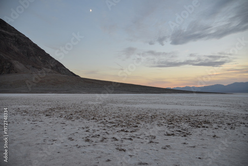 Salt Flats and Mountain Range at Badwater Basin in Death Valley National Park