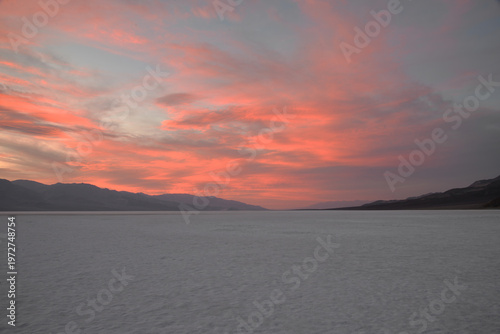Vibrant Sunset Over Salt Flats in Death Valley Desert