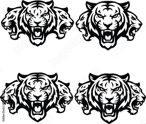 Set of 4 tiger 3 head logo vector transparent