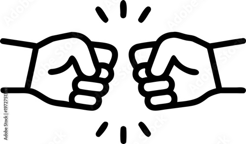 Cuadro en lienzo Fist bump Punch Raised Fist Emoji Coloring icon outline vector an white background