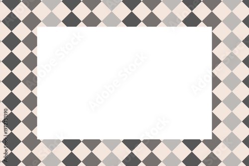 Diamond shaped tile-like frame sideways | Harlequin Picture Mount | Neutral Toned Geometric Pattern Border Background | Abstract Rhombus Pattern Photo Frame Mat | Elegant Beige Brown Grey Checkerboard