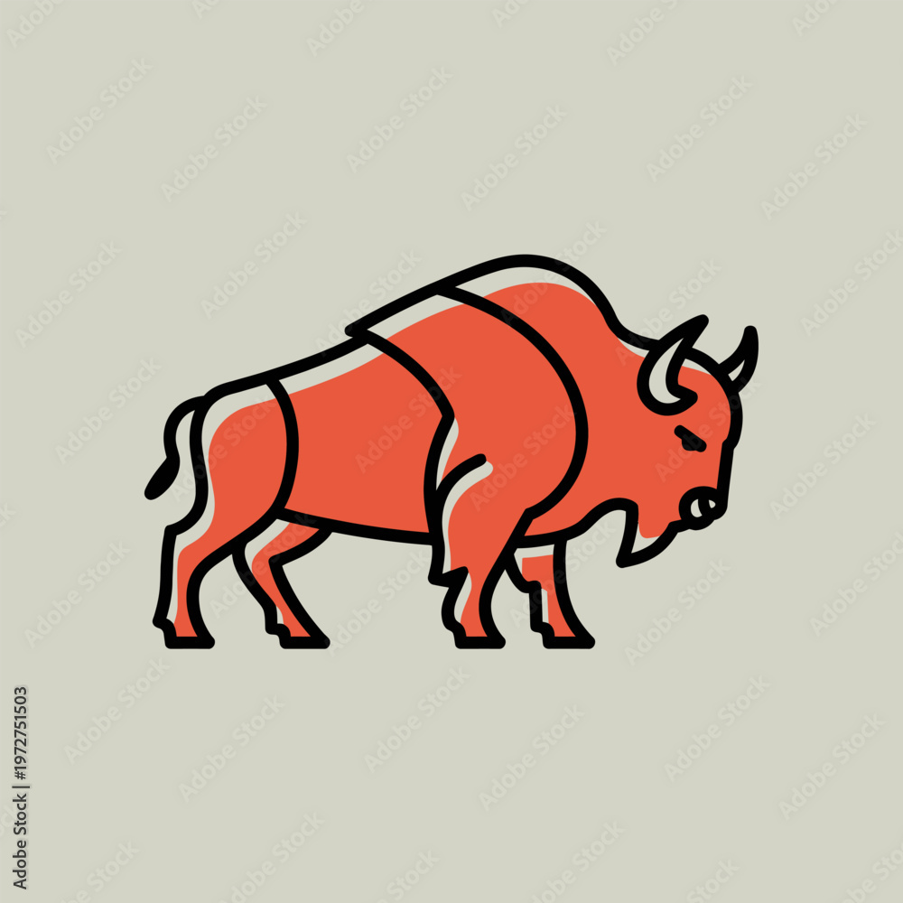 Fototapeta premium Stylized illustration of a red bison in profile view with a minimalist