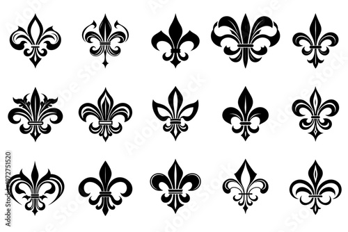 comprehensive collection of fleur de lis designs as heraldic symbols, vector set featuring multiple traditional french emblem variations