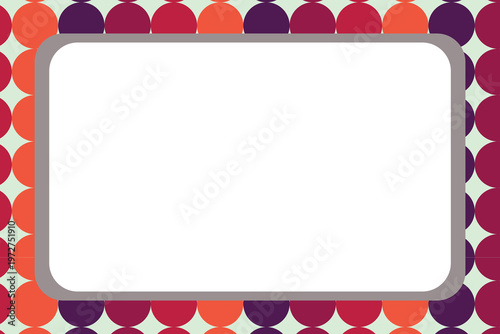 Retro Pattern Frame | Colorful Abstract Background | Blank Name Tag Template | Mid-Century Modern Design | Vibrant Geometric Border | Creative Label Design | Funky Circle Background 