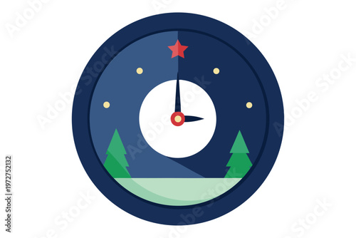 a christmas clock  midnight theme   flat cartoon s