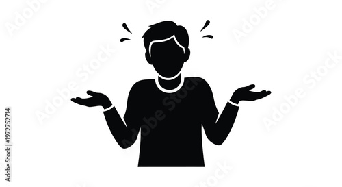 A black silhouette of a man with outstretched hands and a questioning expression demonstrating confusion or uncertainty silhouette high quality professional