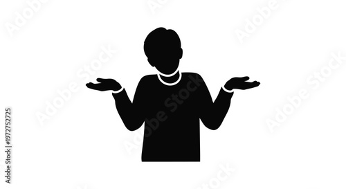 A black silhouette of a person with outstretched hands appearing to shrug with a questioning expression silhouette high quality professional detailed