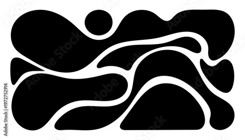 Abstract Organic Blob Shapes Vector Set, Minimal Fluid Black Biomorphic Composition Background