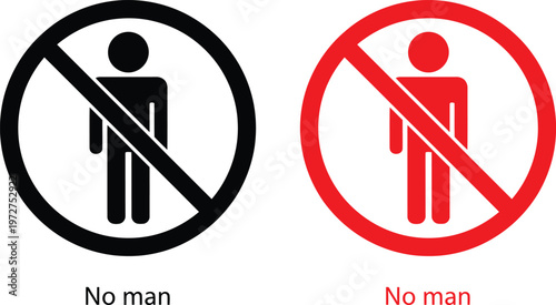 Prohibition sign no men allowed pictogram of a male figure with a red slash