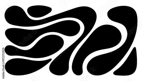 Abstract Organic Blob Shapes Vector Set, Minimal Fluid Black Biomorphic Composition Background