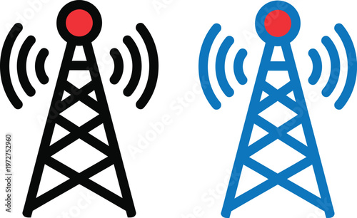 Two communication towers a black and blue illustration of wireless technology