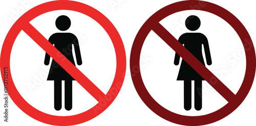 Prohibition sign featuring female pictograms no women allowed or restricted access