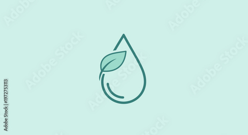 Water Drop Icon with Green Leaf.