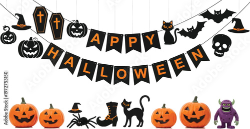 Festive halloween banner and decorations for spooky season celebrations