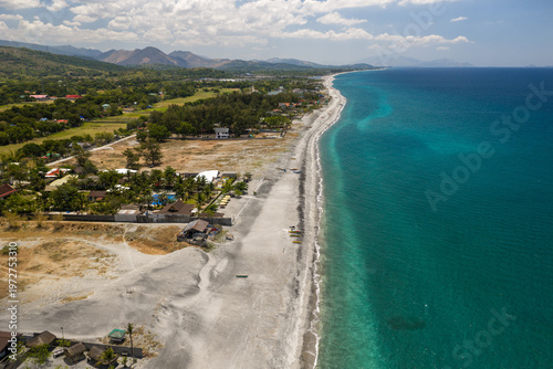 Scenic Panorama Aerial Drone Picture of the crystal clear water and the beach and in Botolan, Zambales in the Philippines 