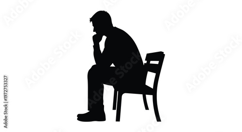 A pensive man sits thoughtfully on a chair head in hand lost in contemplation rendered as a striking silhouette high quality