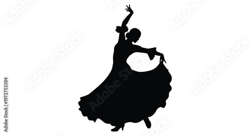 A graceful flamenco dancer is captured in a striking black silhouette showcasing dynamic movement and passion high quality professional detailed modern