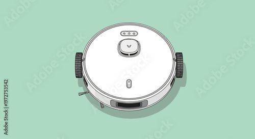 White Round Robot Vacuum Cleaner Top View.
