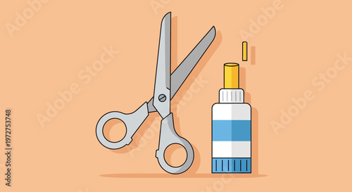 Scissors and Glue Bottle Illustration.
