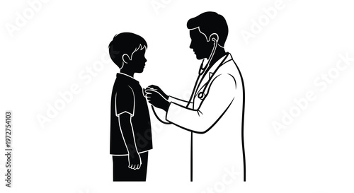 A doctor examines a young boy during a medical checkup showcasing a striking black silhouette high quality professional detailed modern elegant