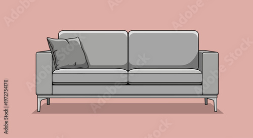 Modern Gray Sofa with Pillow Illustration.