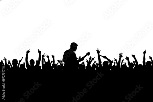 Silhouette Concert: Capturing the electric energy of a live concert, a silhouette figure of a musician commands the stage, captivating the energetic crowd with their music.