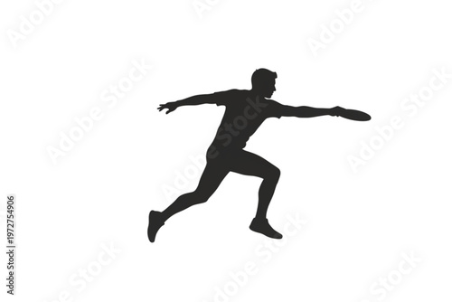 Silhouette of Thrower in Action: The dynamic silhouette of a person executing a throw with a frisbee, capturing motion, skill, and athleticism in a bold, graphic composition.
