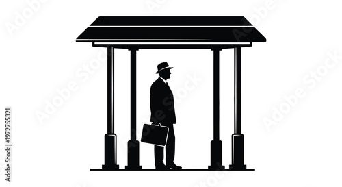 A sharply defined silhouette of a man with a briefcase standing under a classical portico structure silhouette high quality professional detailed