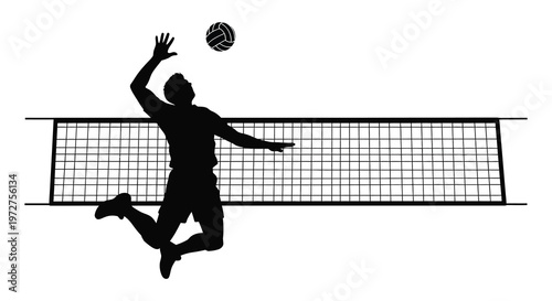 A dynamic image showcases a volleyball player jumping to spike captured in a striking black silhouette high quality professional detailed modern