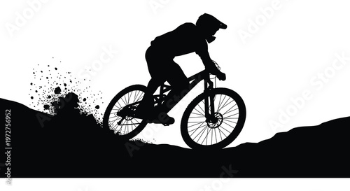A mountain biker powerfully rides uphill against a bright backdrop creating a striking black silhouette high quality professional detailed modern elegant