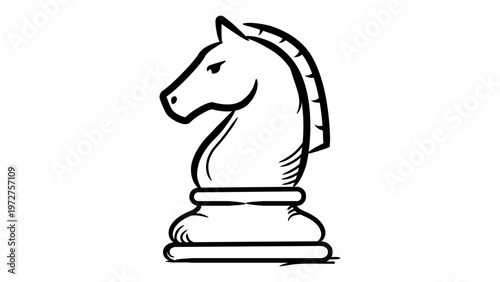 Minimalist hand-drawn black line vector icon of a chess knight piece, isolated on a white background. Scalable outline illustration for strategy, gaming, business tactics, and competitive design.