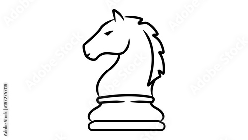 Minimalist black line vector icon of a chess knight piece on a white background. This hand-drawn illustration represents strategy, competition, and intelligence in a clean, scalable SVG design.