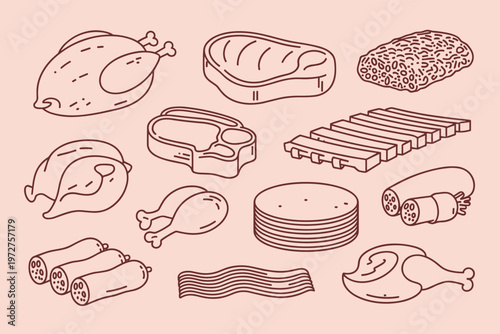 Collection of stylized meat products and poultry line