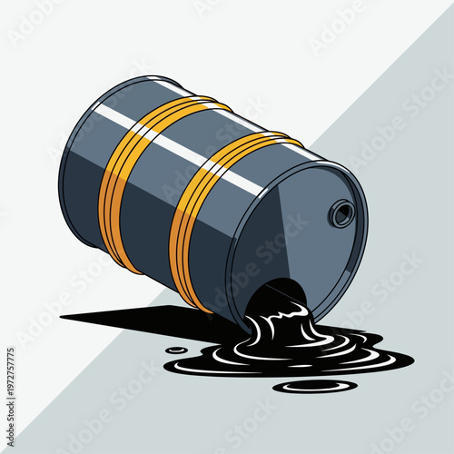 oil barrel leaking black liquid on ground