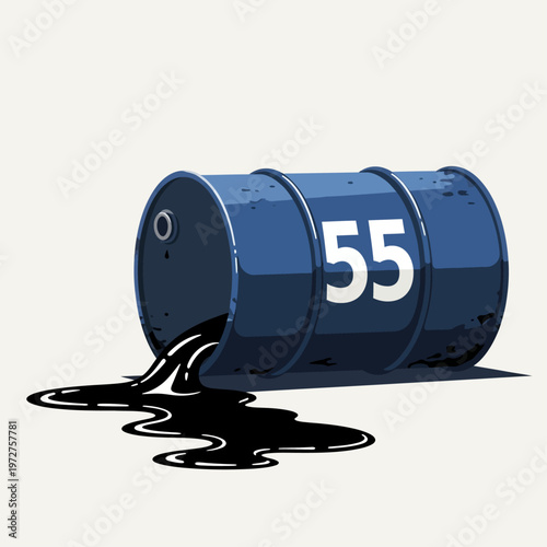 leaking oil barrel with number 55 on side industrial pollution