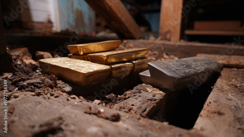 hidden gold and silver bars in rustic attic 