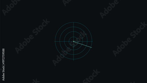Radar on black screen: A minimalist radar display pulses with a subtle, futuristic glow against the black screen, hinting at advanced technology and surveillance. 