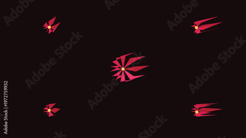 Red Geometric Shapes in Dark: Abstract arrangement of bold red geometric shapes float in a deep dark space, creating a visual symphony of contrasts and shapes.