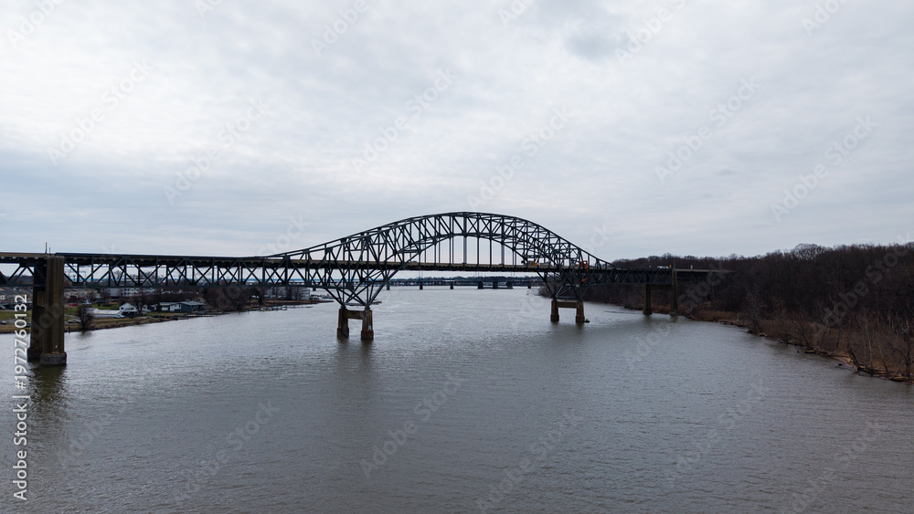 Fototapeta premium Aerial view featuring the Thomas J. Hatem Bridge Along the Susquehanna River in Maryand